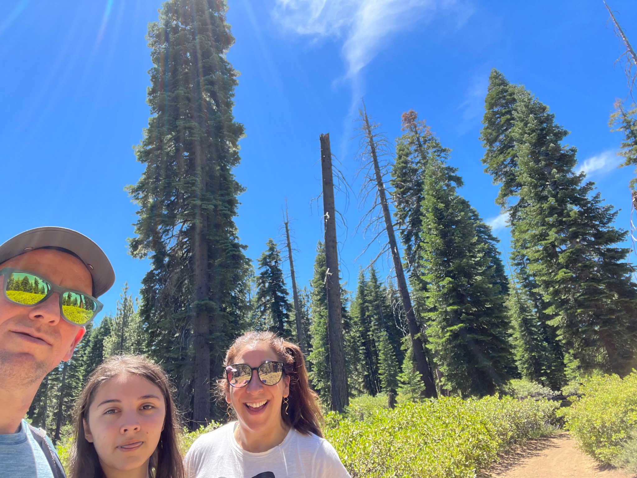 Alex, Lauren and Sam together on a forest trail